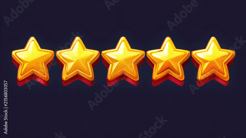 Game Star Rating and Cartoon Level Bonus Award Icons with Win Achievement