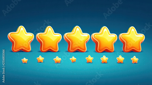 Game Star Rating and Cartoon Level Bonus Award Icons with Win Achievement