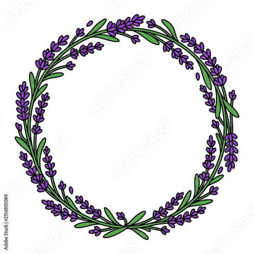 Hand Drawn Lavender Flower Wreath Vector Circular Floral Frame Border Illustration Isolated on White Background