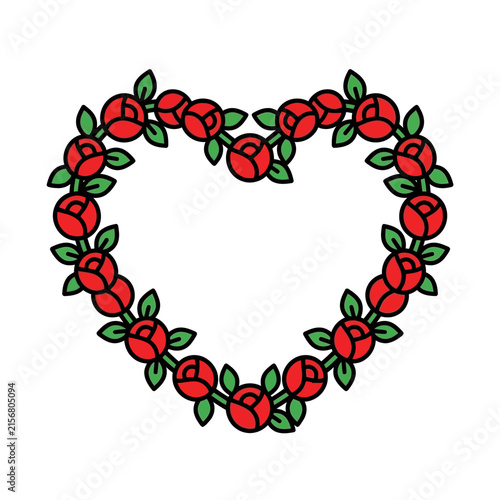 Red rose floral heart wreath illustration for romantic celebrations and wedding card decorations isolated on white
