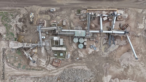 Obraz na plátně Aerial view of active aggregate crushing plant and machinery