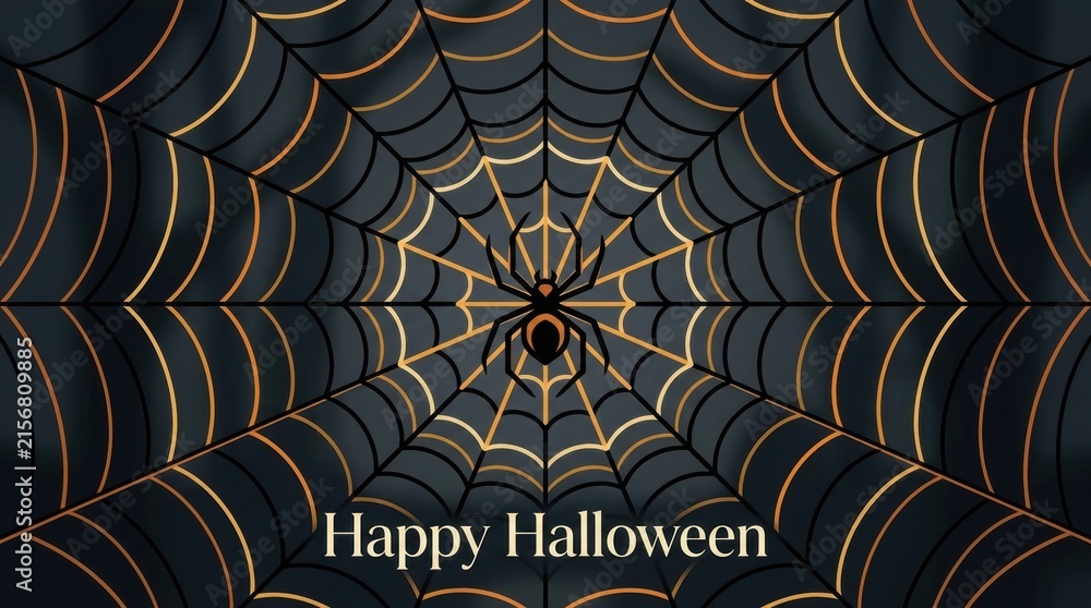 Luxury gold spider web pattern features festive greeting text on an elegant dark backdrop Halloween Concept Design