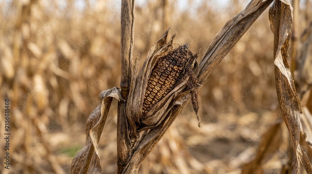 Fototapeta premium Dry dead corn cob on autumn field