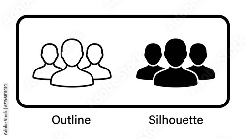 Photography Group Iconography: Two distinct graphic representations of people icons, one outlined and the other in silhouette, illustrate the concept of a group or team