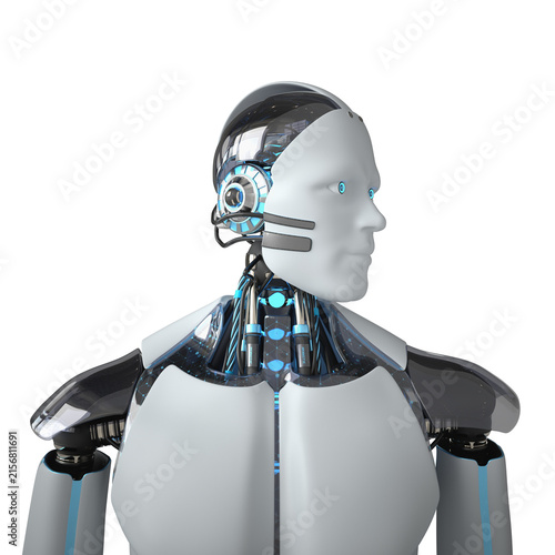 White Humanoid Robot. Transparent 3d illustration.