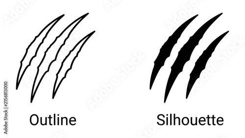 Принти на полотні Animal Claw Mark Design: Two distinct styles of animal claw marks, an outline and a silhouette, presented side-by-side for graphic design or illustration purposes