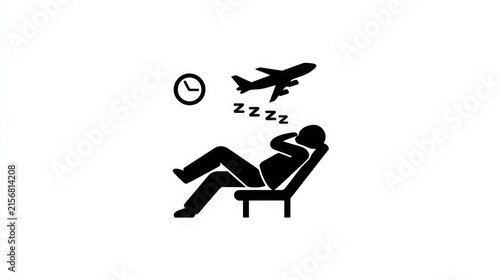 Jet Lag Black Glyph Icon, Sleep Disorder and Time Zone Change Concept