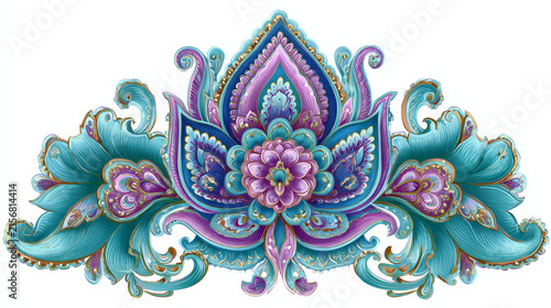 Elegant Paisley Floral Damask Ornament Isolated on White Background, Decorative Vintage Pattern