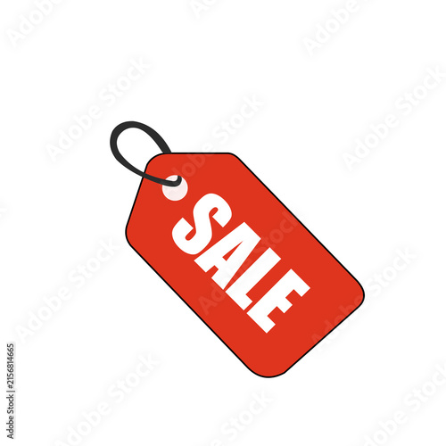 Red sale price tag icon isolated on white background representing discounts, shopping promotions and retail offers