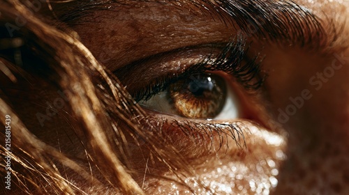 Detailed close-up photograph of a woman's eye. 