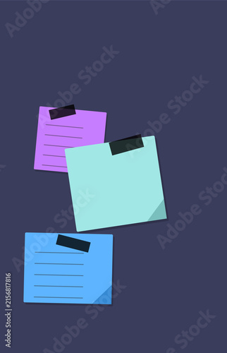 Colorful sticky notes with tape floating against dark background