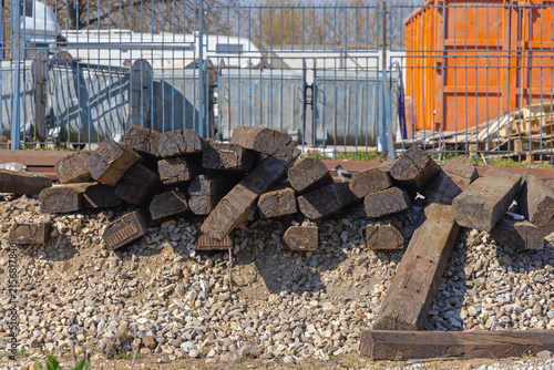 Fotografie Used Wooden Ties Pulled From Old Railroad Demolition