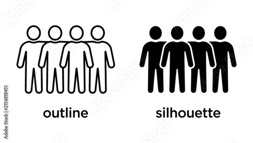Obraz na plátne People Icons: A comparative visual showcasing two styles of human figures: a white outline and a black silhouette, representing groups or individuals in a simplified graphic format