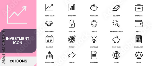 Financial growth icons collection for business and investment concepts with clean lines