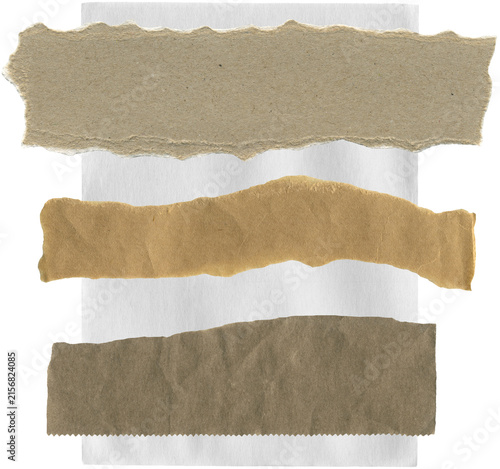 Torn paper strips for scrapbooking and collage projects. Torn edges carton, paper textures, ripped paper pieces. Collage ripped paper