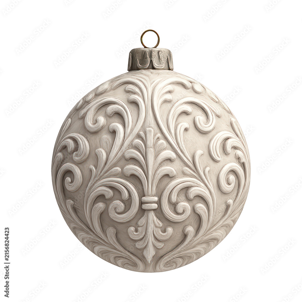 Fototapeta premium PNG Elegant ornate white Christmas ornament.