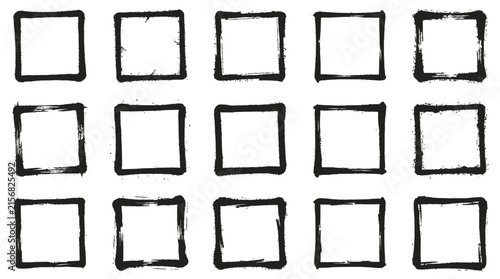 Creative Hand Drawn Sketch Style Black Squares with Varying Line Thickness and Imperfections for Design Inspiration