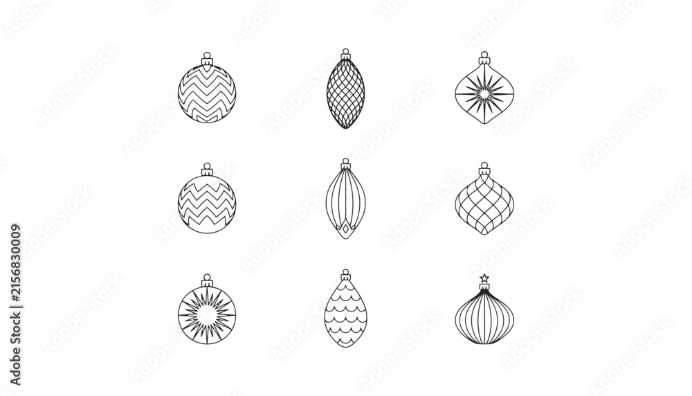 Obraz premium Nine different styles of christmas ornaments outline holiday decoration