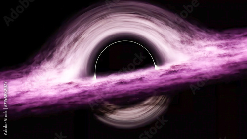 Fotografie Futuristic purple black hole with a glowing accretion ring, luminous energy waves and deep cosmic shadows creating a dramatic space visualization