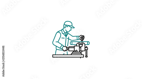 Worker Using Bench Vise Vector Illustration