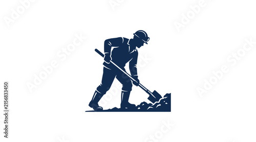 Construction Worker Digging Vector Illustration