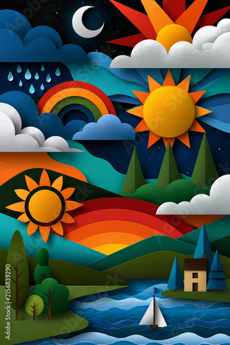 Illustration, layered paper art composition featuring abstract community symbols and harmonious color transitions, premium editorial aesthetic., showcasing incredible natural beauty and rich details
