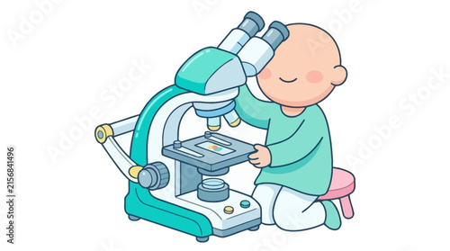 Friendly scientist looking through a microscope in a laboratory