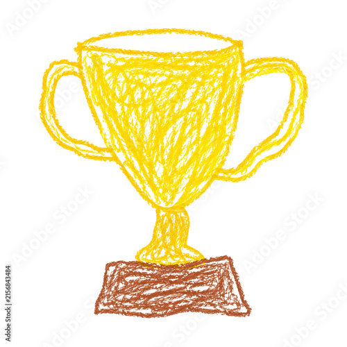 Golden Winner Trophy Cup Hand Drawn Crayon Scribble Illustration PNG Isolated on White Background