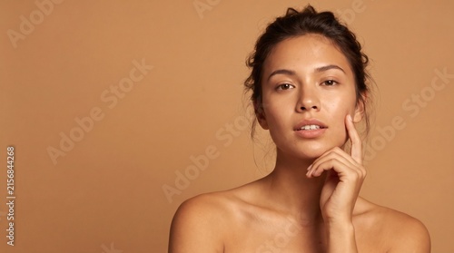 Beautiful Young Woman Touching Her Clean Face
