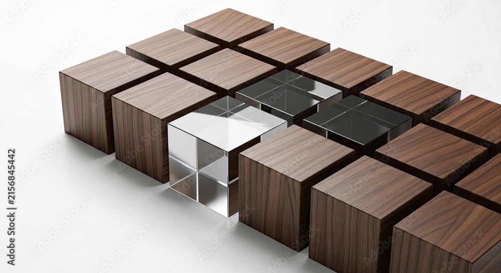 Obraz premium Wooden and Glass Cubes Arrangement - Abstract Geometric Design