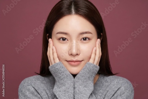 Beauty Portrait of Asian Woman with Clear Glowing Skin