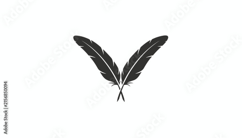 Two crossed black feathers silhouette representing classical literature, author, vintage quill, and elegant design.