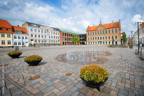 Main square and Town Hall in Nyborg, Denmark