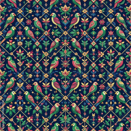 Traditional Indian Patola Geometric Floral Seamless Pattern Background