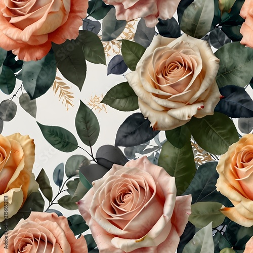 Watercolor Rose Seamless Pattern