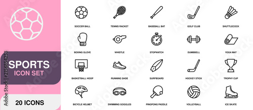 Sports equipment icons collection for athletic activities and fitness planning