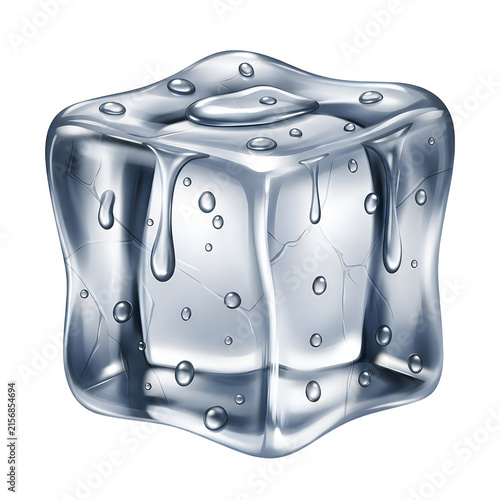Ice cube isolated on transparent background, realistic 3D illustration