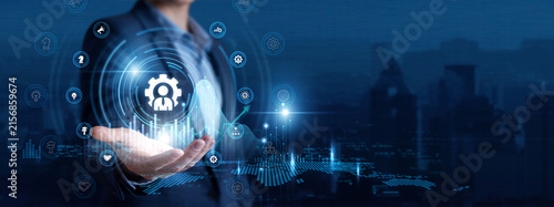 Cuadro en lienzo Operations Manager Hand Hold Business Administration and Corporate Management global networking data