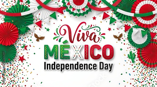 Viva mexico independence day celebration background isolated on white background