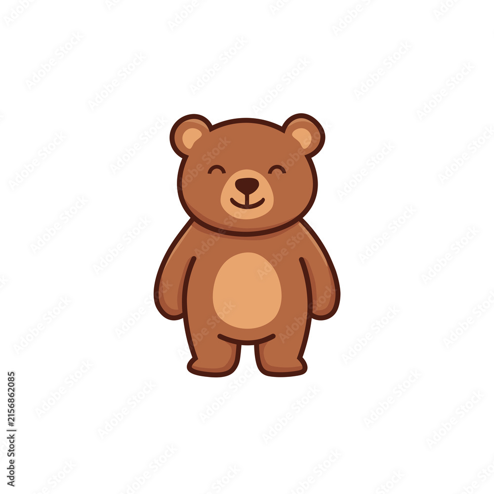Obraz premium Cute brown teddy bear cartoon character isolated on transparent background, adorable simple illustration for children, nursery, toys, stickers, crafts, and digital design.