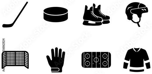 Canvas Print Ice Hockey Equipment Icons Set, Sports Gear Vector Graphics, Winter Game Accesso