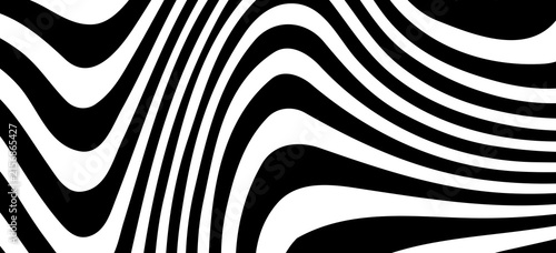 фотографія Abstract Halftone Black and White Wavy Lines Textured Background with 3D Illusion and Twisting Movement Effect