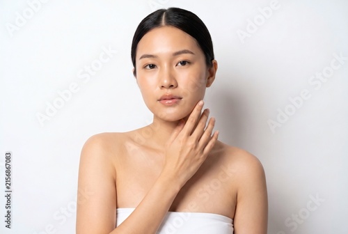 Beautiful Asian Woman Touching Face For Skincare Concept
