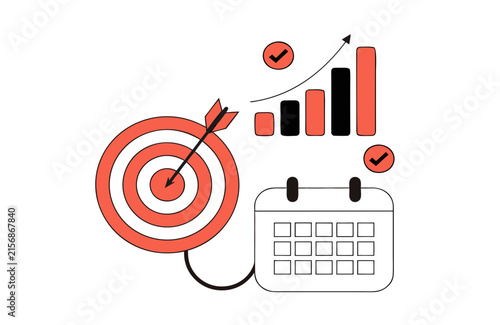Target with Arrow and Bar Chart Growth Concept Illustration. Goal Setting and Success Achievement Vector Design.