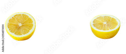 Bild auf Leinwand Front view set of ripe yellow lemon fruit in two halves isolated with clipping p