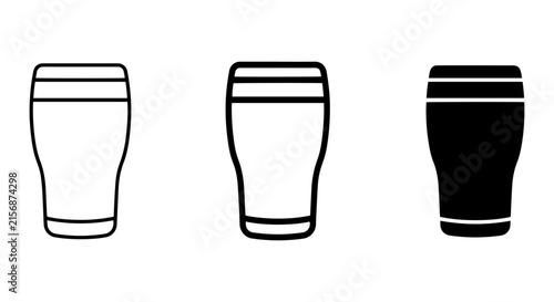Pint Glass Icons, Beer Glasses, Beverage Drinkware, Simple Outline and Silhouette Vector Set