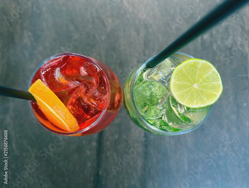 cocktail with ice and lime and orange