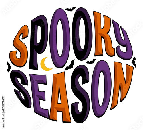 Spooky Season text design with bats and moon for Halloween holiday celebration graphics.