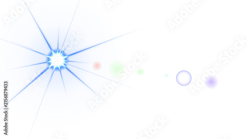 Fotografie Glowing blue sun with radiating light flares and colorful planets aligned on a b