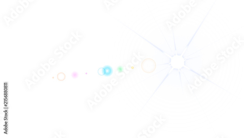 White sun with concentric circular rings and colorful floating orbs on black